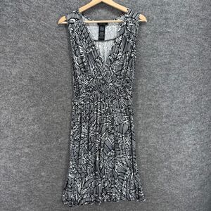 Spense Dress Women L Large Black Geometric Sheath Midi V-Neck Sleeveless Casual